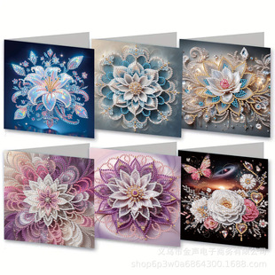 Cross-border New Lotus Flower Butterfly Diamond Painting DIY Handmade Diamond Greeting Card Birthday Card Gift Wholesale