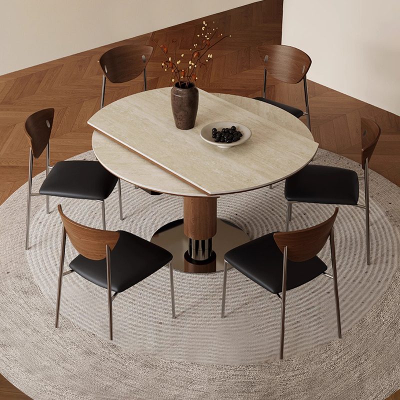 Medieval Style Slate Dining Table and Chair Combination Small Round Table Bauhaus Solid Wood Round Dining Table Rotating Square and Round Table