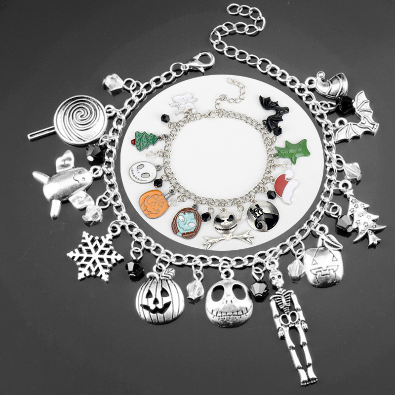 Halloween Europe and the United States film and television around the skull horror Christmas Eve bracelet jack snowflake stick crystal bead charm bracelet Halloween Europe and the United States film and television around the skull horror Christmas Eve bracelet jack snowflake stick crystal bead charm bracelet
