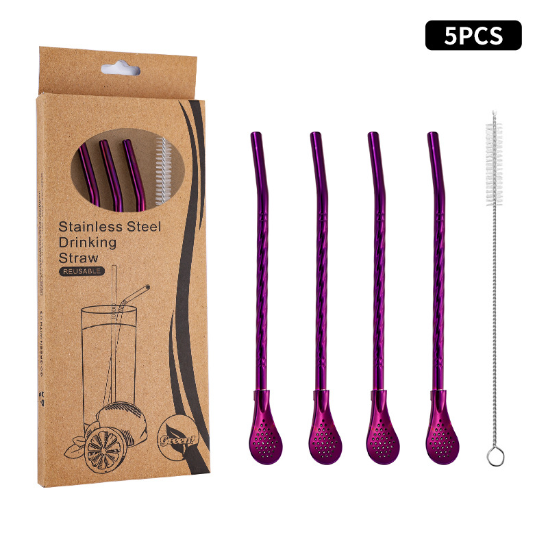 Juego de cuchara de pajita de acero inoxidable 304 transfronterizo creativo de té de yerba, filtro de jugo de yerba, té con leche, cuchara para mezclar café