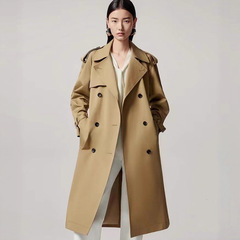 朗Z女装2025年秋新款气质系带双排扣棉感风衣中长款大衣外套女