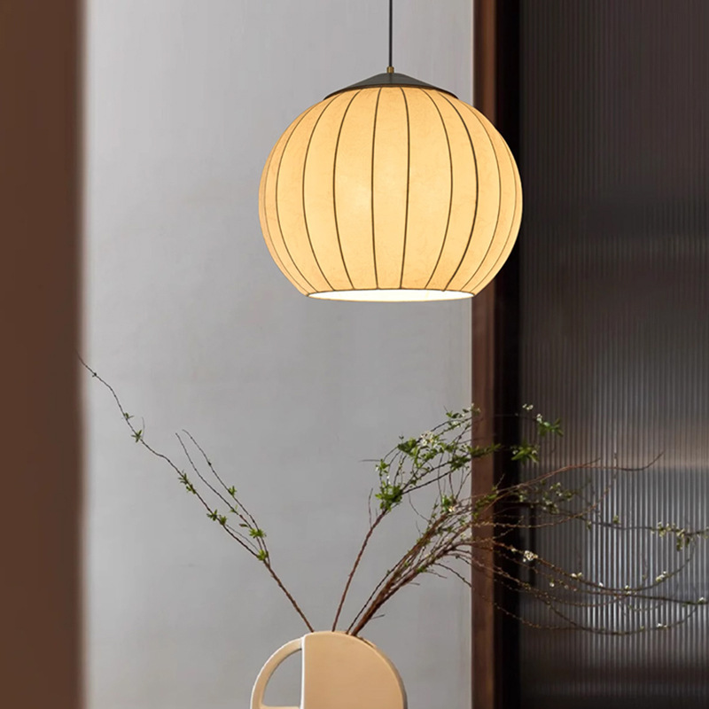 estilo japonés de estilo tranquilo retro bar lámpara de comedor dormitorio de vivienda calabaza impresa linterna de tela castaña medieval candelabrera