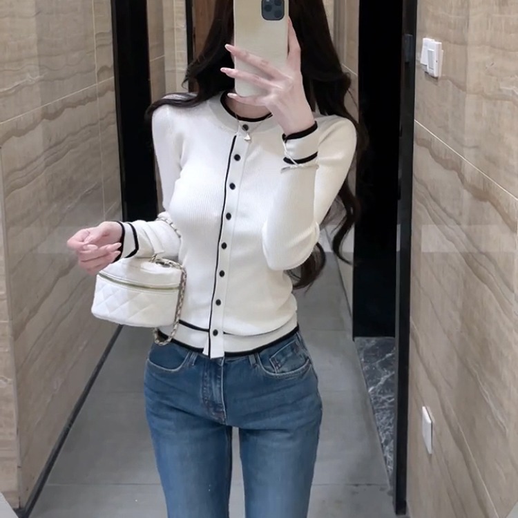 2025巨美法式小香风针织开衫女早秋季新款韩系穿搭修身打底衫上衣|undefined