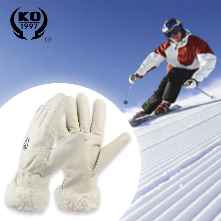 冬天保暖加绒手套猪皮工作手套 全指户外工作园艺