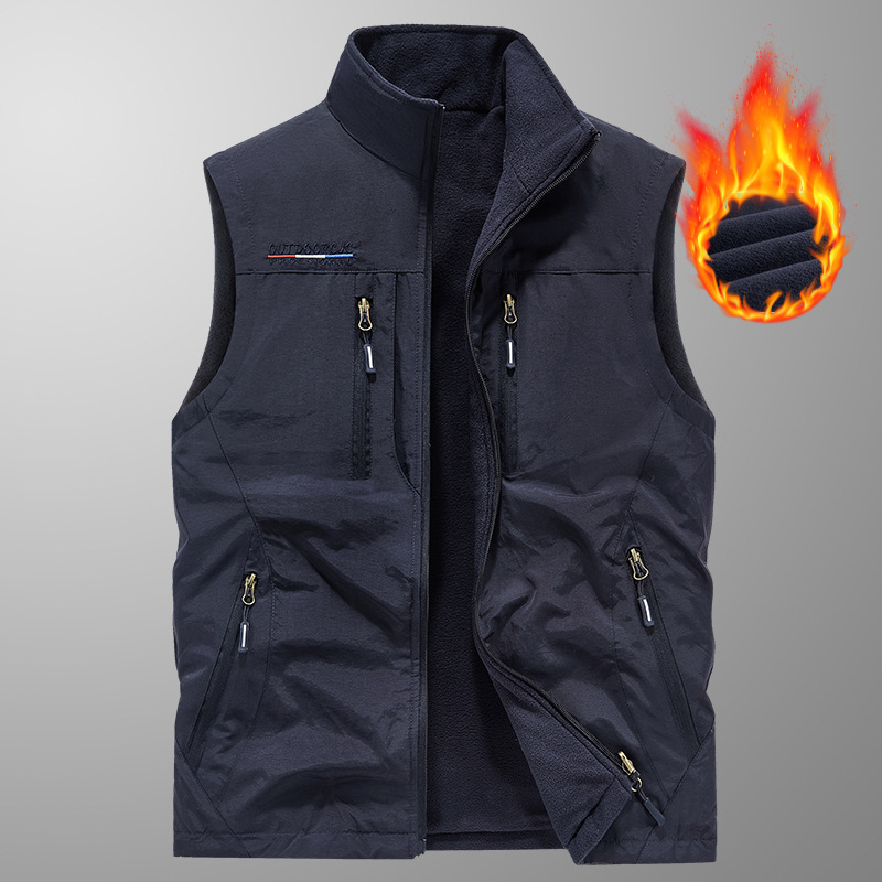 Chaleco de otoño e invierno de doble cara para hombre, chaleco de exterior informal con cuello alto, ropa de trabajo, chaqueta polar para hombre_voghion.com