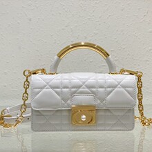 迪家Ange手袋优雅时尚女包牛皮大藤格CD扣金属珍珠链条肩带斜挎包