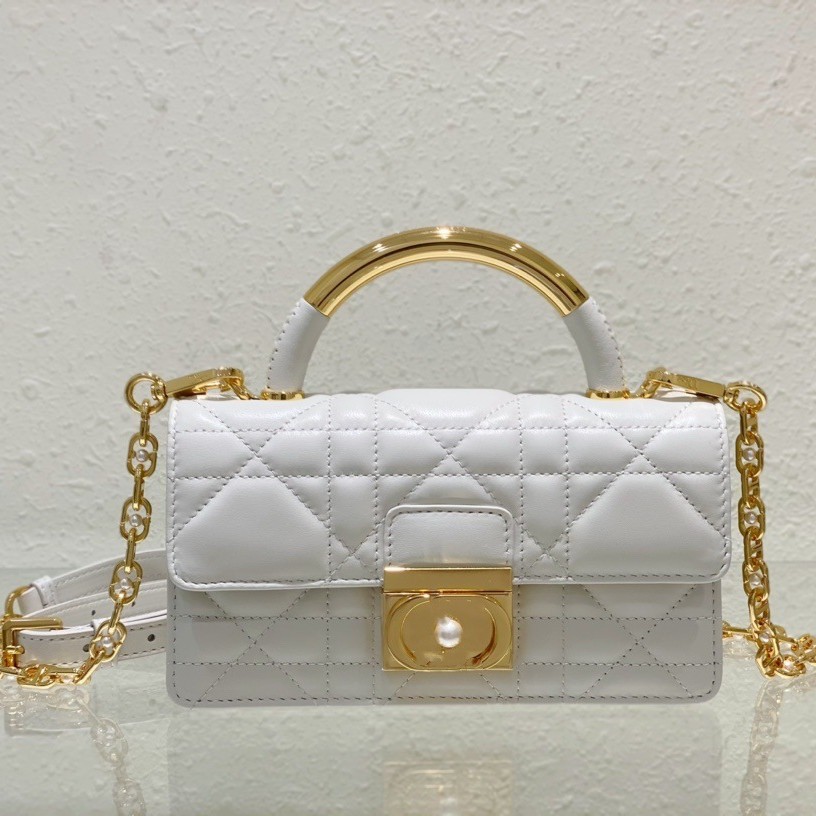 迪家Ange手袋优雅时尚女包牛皮大藤格CD扣金属珍珠链条肩带斜挎包