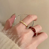 Red bamboo adjustable small design brand ring, on index finger, internet celebrity