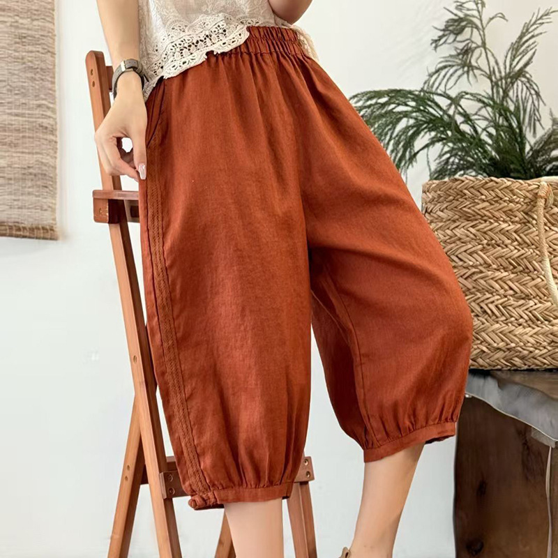 Vintage Cropped Pants Summer New Versatile Work Pants Artistic Casual Cotton Linen Harem Shorts Women Elastic Waist Vintage Cropped Pants Summer New Versatile Work Pants Artistic Casual Cotton Linen Harem Shorts Women Elastic Waist