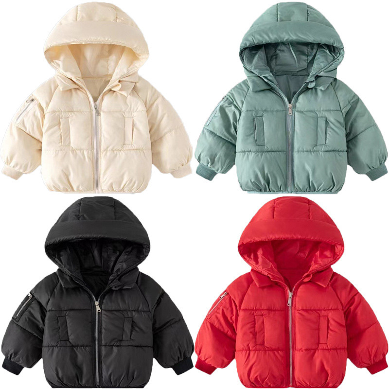 Ropa de algodón para niños, chaqueta de moda para niños, chaqueta de algodón caliente para niños con sombrero de otoño y invierno