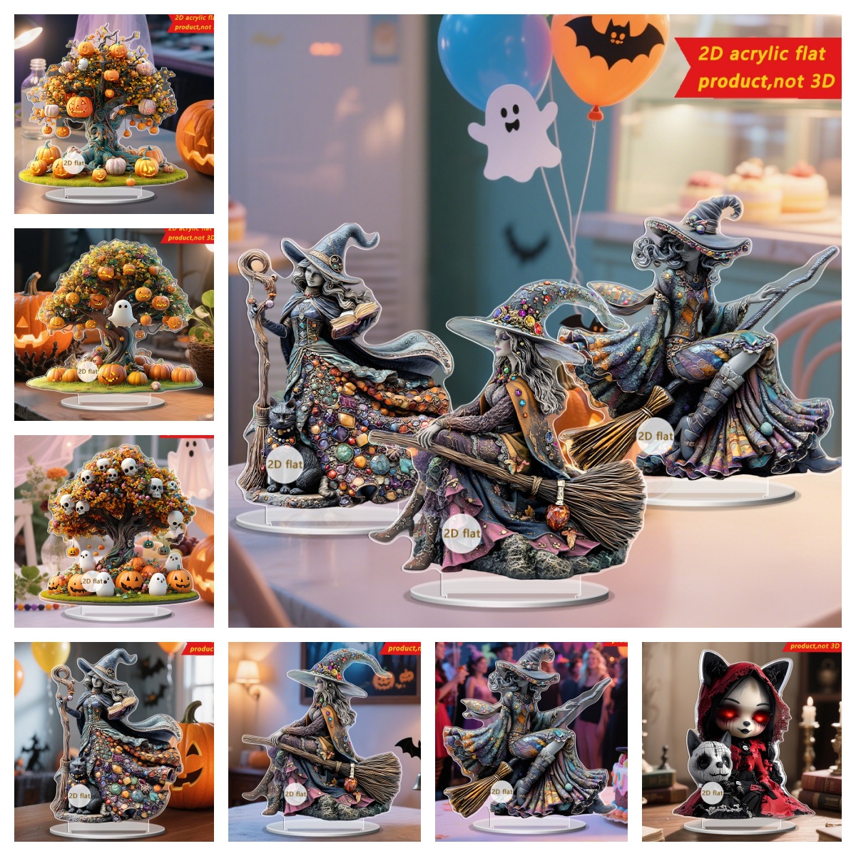 跨境万圣节南瓜幽灵骷髅装饰树2D亚克力家居客厅桌面摆件节日道具