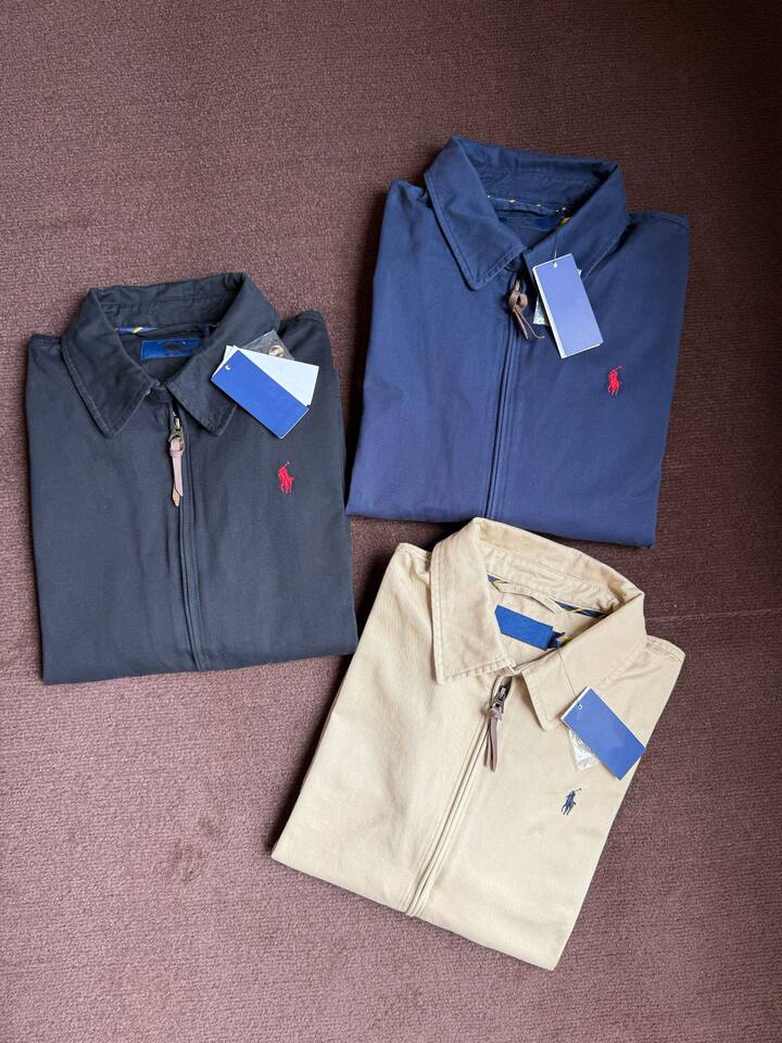 Áo khoác nam cổ bẻ dáng rộng khóa kéo phối logo ngực, dài tay mặc thu — Lót trong màu kaki
