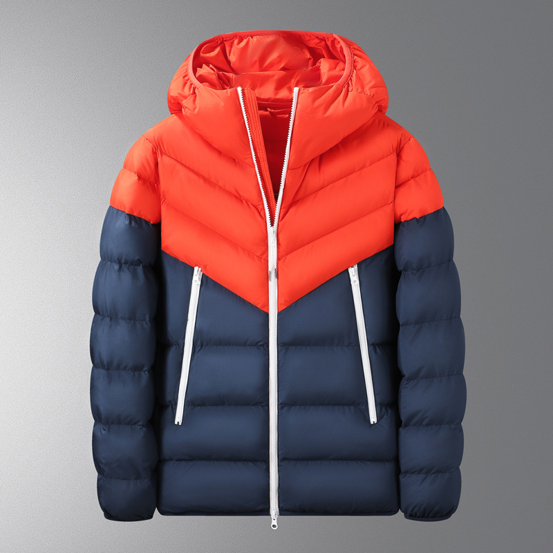 Transfronterizos otoño y invierno hombres con capuzas de pluma de algodón clásico de color contraste costillas gruesas chaqueta de algodón deportivo casual para hombres
