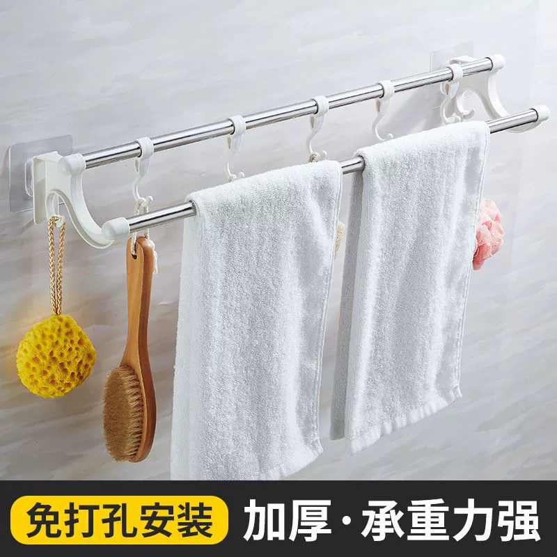Stainless steel multi-purpose towel rack with hooks, no drilling, various sizes, durable design