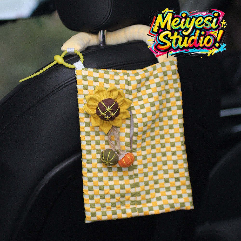 Creative Car Tissue Box with Fabric Cover, High-End Feel, Hanging Car Tissue Holder, In-Car Tissue Box Hanging Bag for Girls