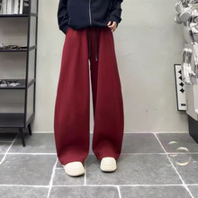 新品韩版时尚宽松休闲松紧腰女士加绒棉质直筒长裤子女