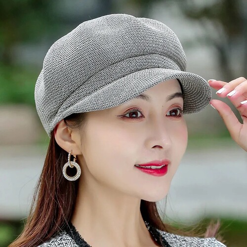 Summer Women's Octagonal Hat Breathable Bell Hat Spring Outing Sunshade Grass Hat Fashion British Duckbill Hat
