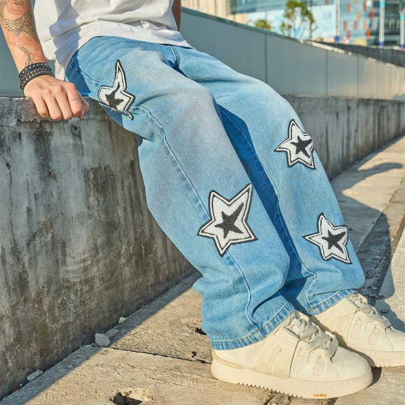 跨境New Men Stylish embroidery Loose Jeans High Quality Men|undefined