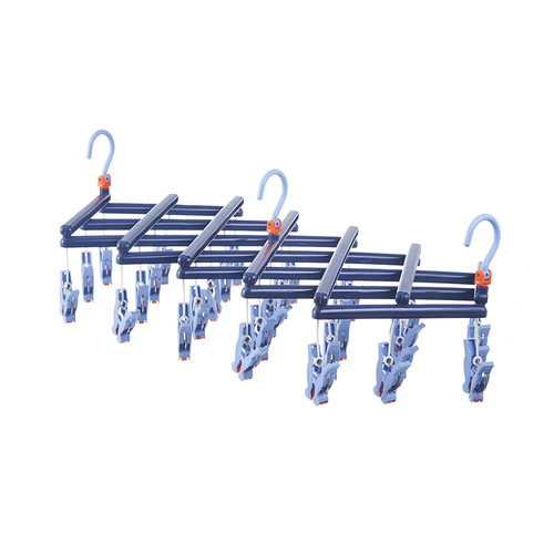 29-clip roller second-fold clothes drying rack windproof multi-head foldable telescopic multi-functional plastic creative clothes drying rack