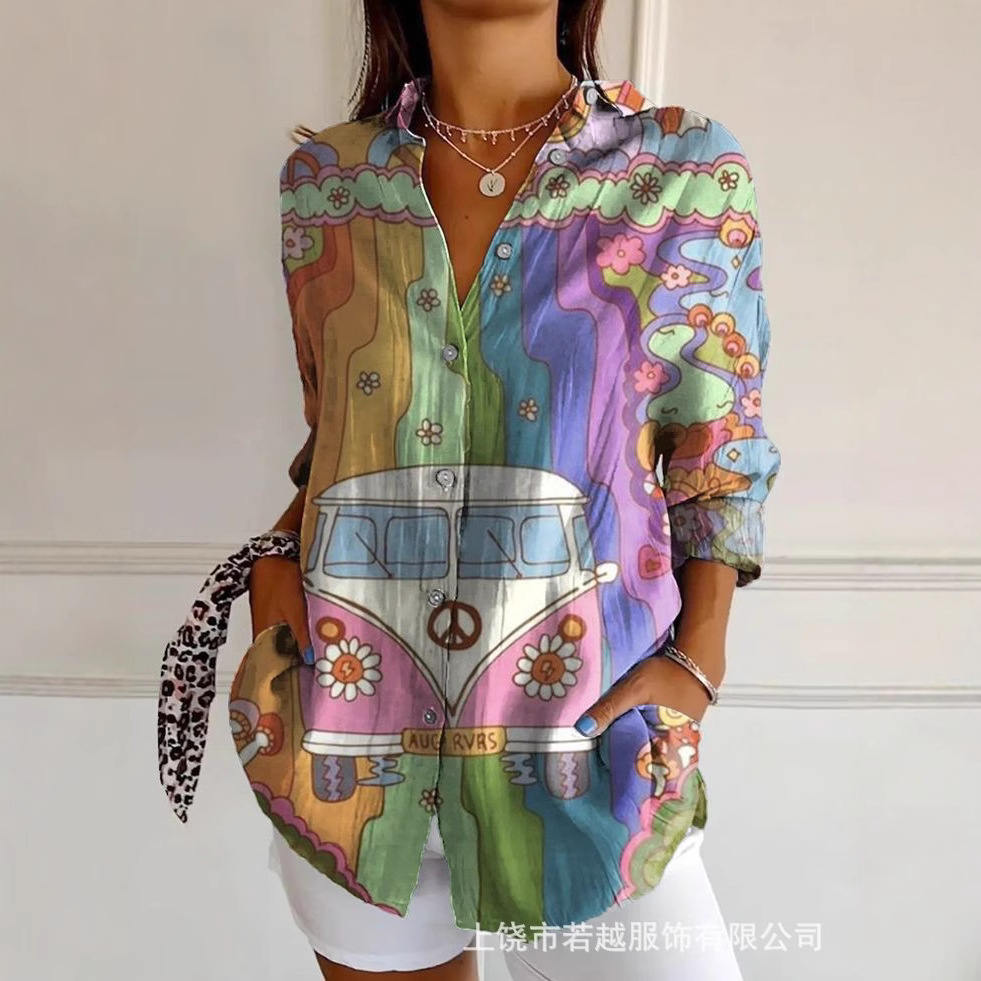 2025 Export European and American Amazon 3D Digital Printing Abstract Pattern Women's Long-Sleeved Shirt Comes with a Picture Design
