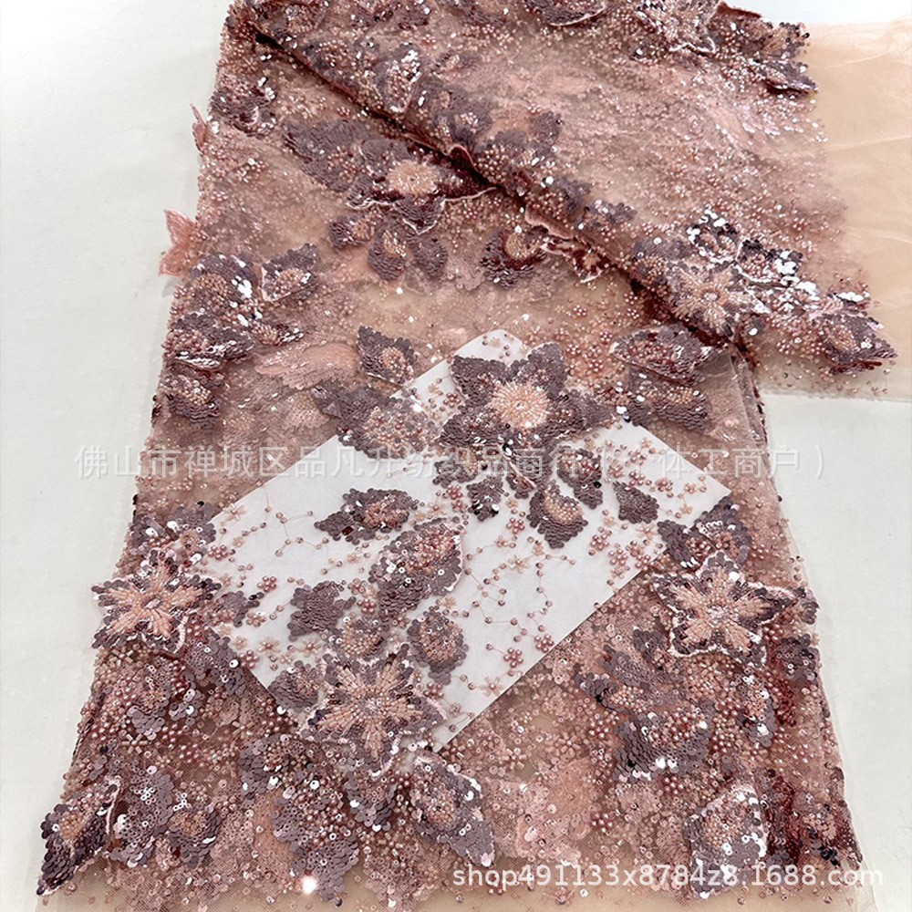Calcomanías hechas a mano 3D tela bordada de computadora de moda europea y americana vestido de boda de lujo vestido de cena tela en stock