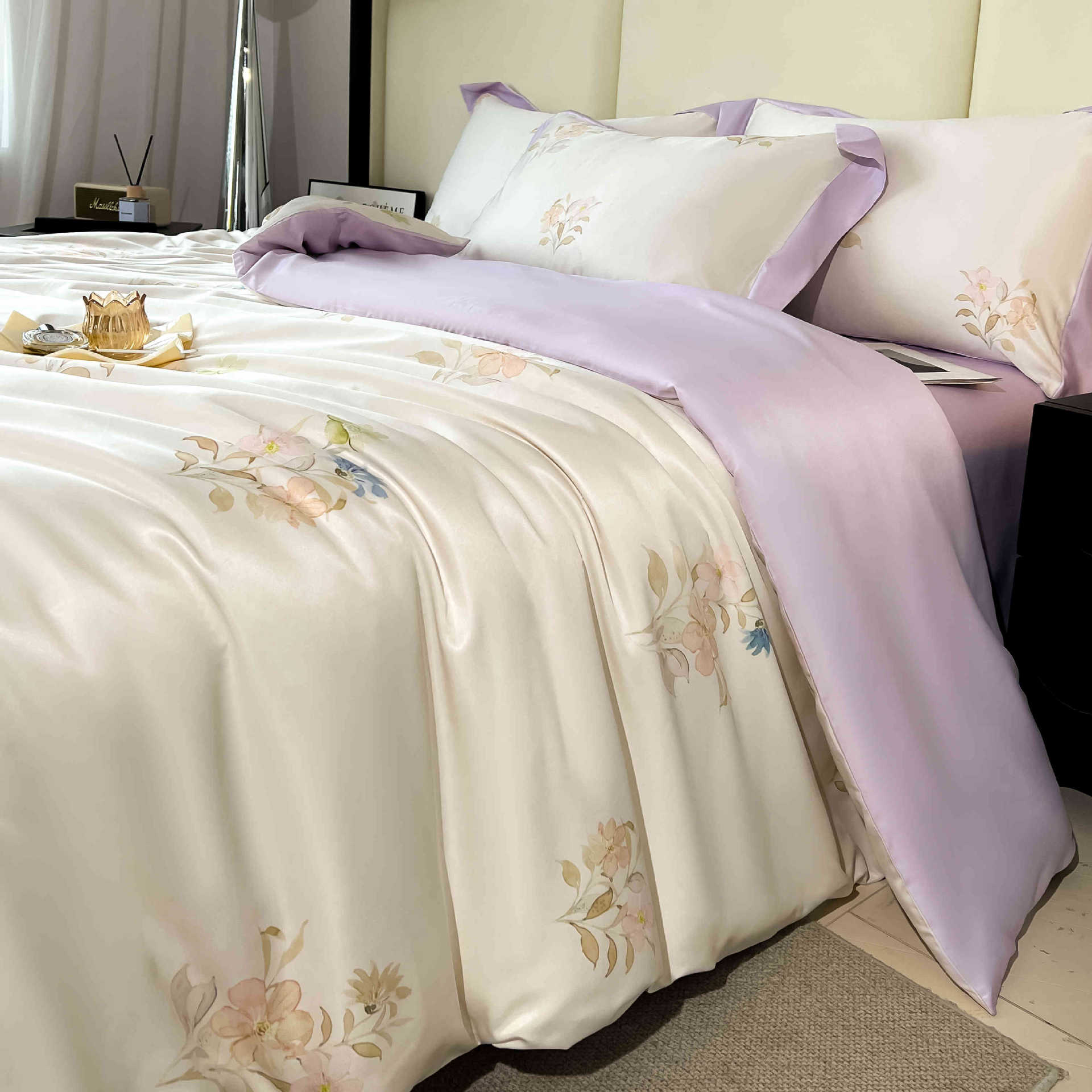 Cama de seda de hielo de verano de cuatro piezas de lujo ligero de alta gama 2025 nueva funda de edredón de sábana de tres piezas ropa de cama de seda lavada