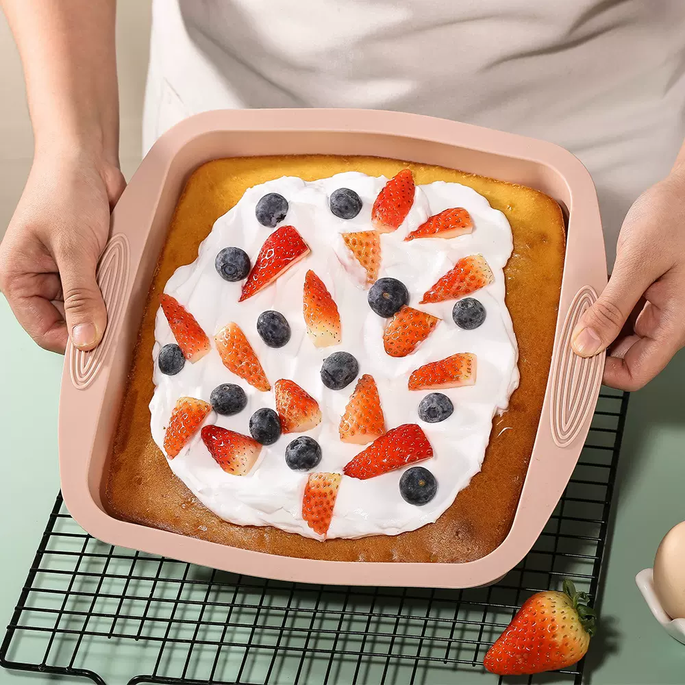 跨境热卖食品级硅胶模具耐高温蛋糕烤盘方形波浪底甜点