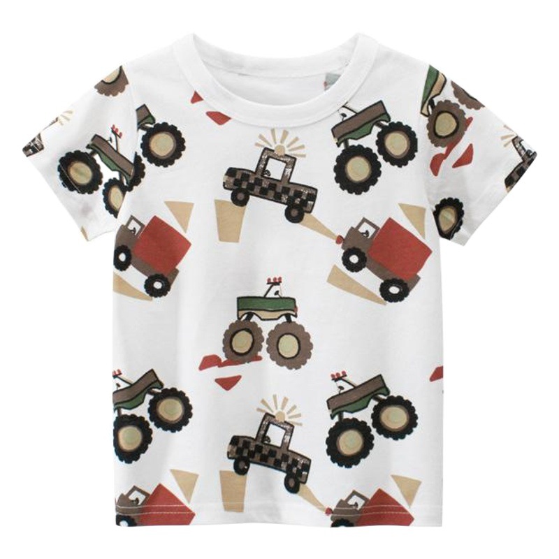 Ropa infantil de la marca 27kids al por mayor, nuevos productos de verano 2025, camiseta de manga corta con diseño de coche para niños, estilo coreano, envío directo