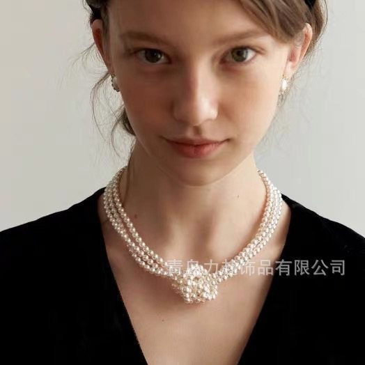 小众设计感复古港风多层玻璃珍珠打结项链优雅名媛气质女