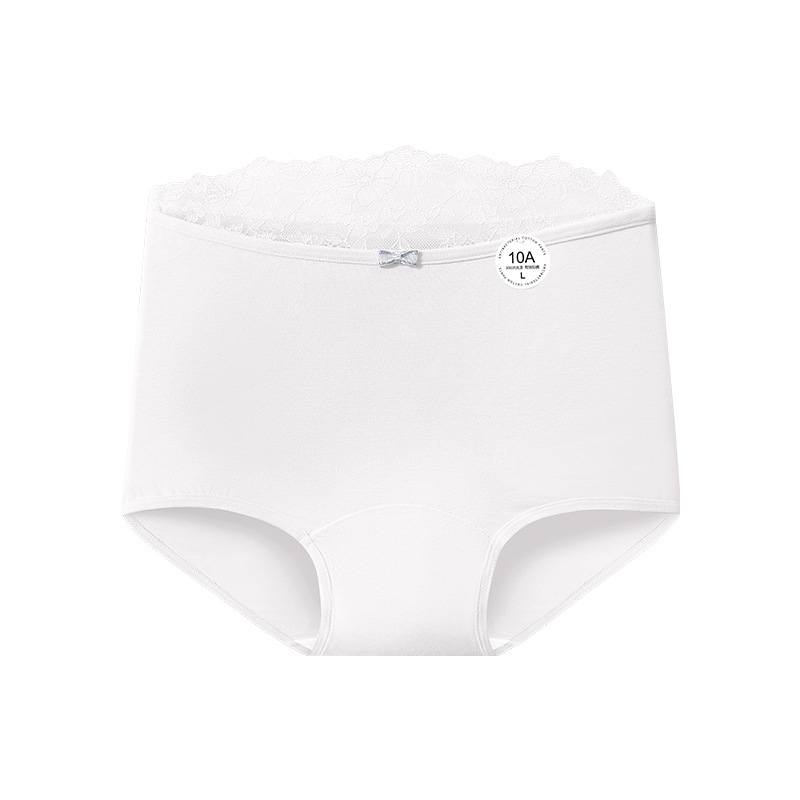 Pantalones de algodón cómodas de ángulo plano para mujeres 10A antibacterianas entrepierna elástica bolsa de cadera de encaje dulce empalme de algodón
