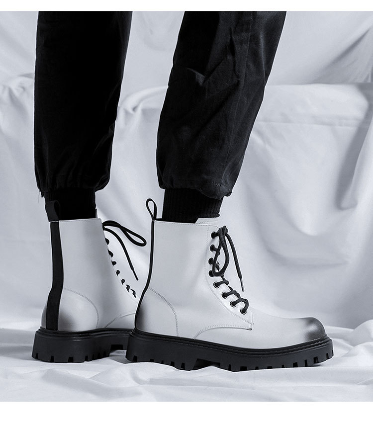 Men's British Style Leather Motorcycle Boots With Side Zip_voghion.com