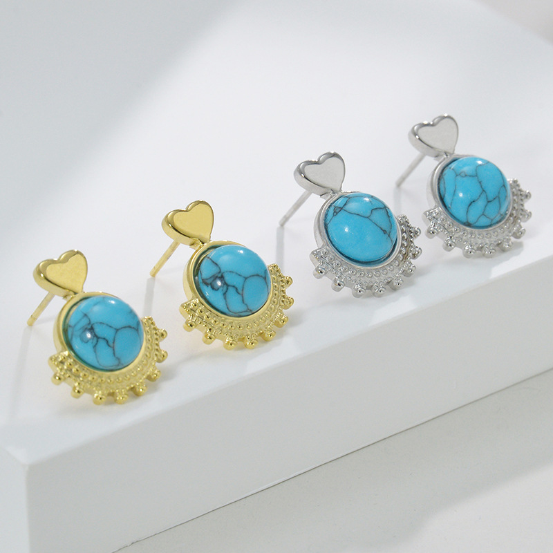 Fashion Geometric Stainless Steel Earrings Plating Turquoise Stainless Steel Earrings