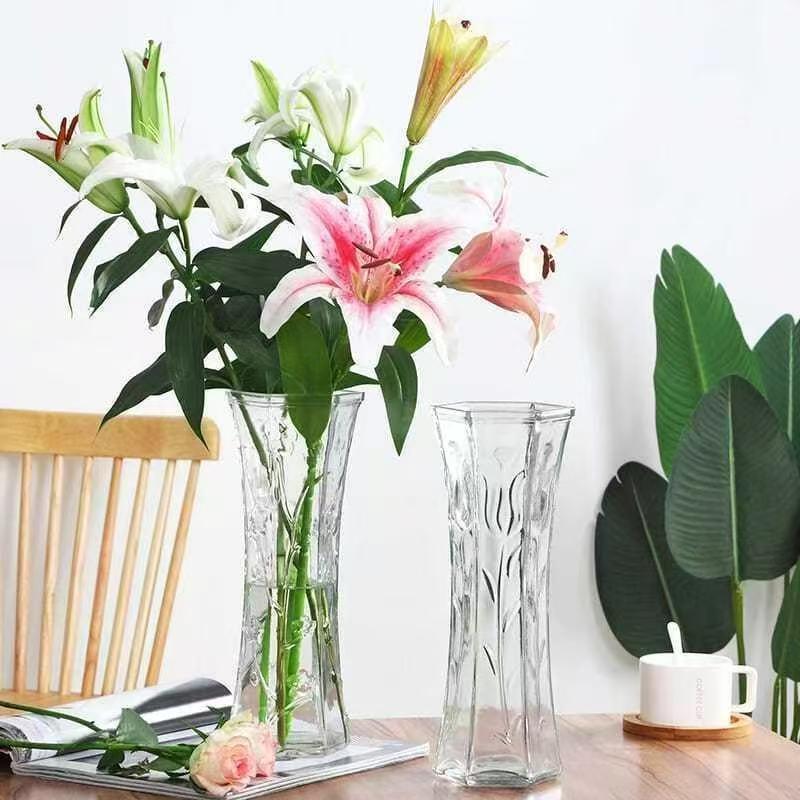 Vaso de gran tamaño de vidrio transparente decoración de sala de estar gran calibre de flores hidroponía rica bambú grueso rosa de bambú