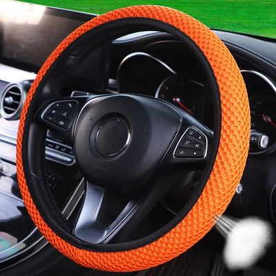 Steering wheel cover, Wholesale HY embossed Plaid - coarse-mesh-without-inner-ring-new-orange-dd-38cm