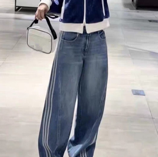 Straight-Leg Jeans Song Yuqi Style Embroidered Wide-Leg Pants Washed Denim Blue Unisex 26 New Model