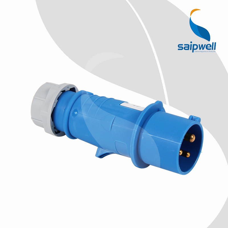 斯普威尔蓝色220V欧式明装连接器插头 3P16A防水插头 航空耦合器