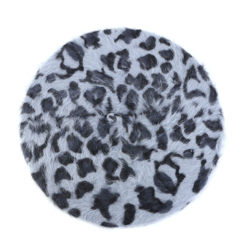 Unisex Autumn and winter hats Leopard print rabbit hair beret Ladies fashion Bud hat retro painter hat_voghion.com