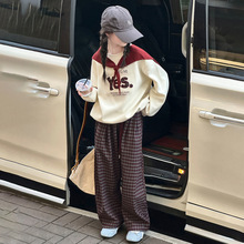 女童春秋套装2025新款韩系中大童学院风洋气休闲卫衣格子裤两件套