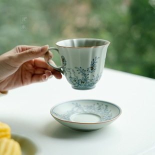 Antique Asian Green Coffee Cup and Saucer Combination Master Cup Mug Tea Cup Household Ceramic Tea Cup Afternoon Tea Coffee with Saucer