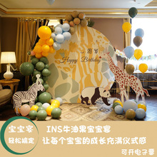 INS牛油果森林系复古宝宝宴儿童周岁生日布置装饰气球酒店拍照墙