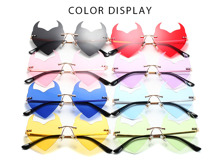 Men's Sunglasses Little Devil Frameless Sunglasses Funny Catwalk Style Unisex Cartoon Cute Metal Glasses_voghion.com