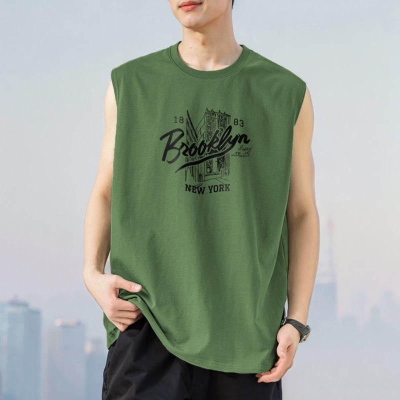 Men's 2026 New Summer Style Cotton Vest, American Style, Loose Fit, Round Neck, Sleeveless.