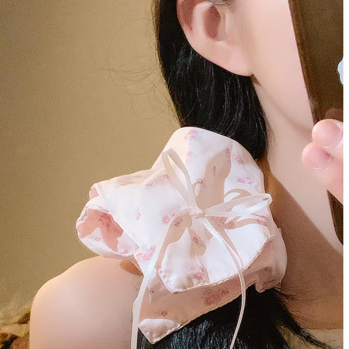 韩系蕾丝方巾发圈气质甜美大肠发圈蝴蝶结头绳发饰高弹橡皮筋发绳|undefined