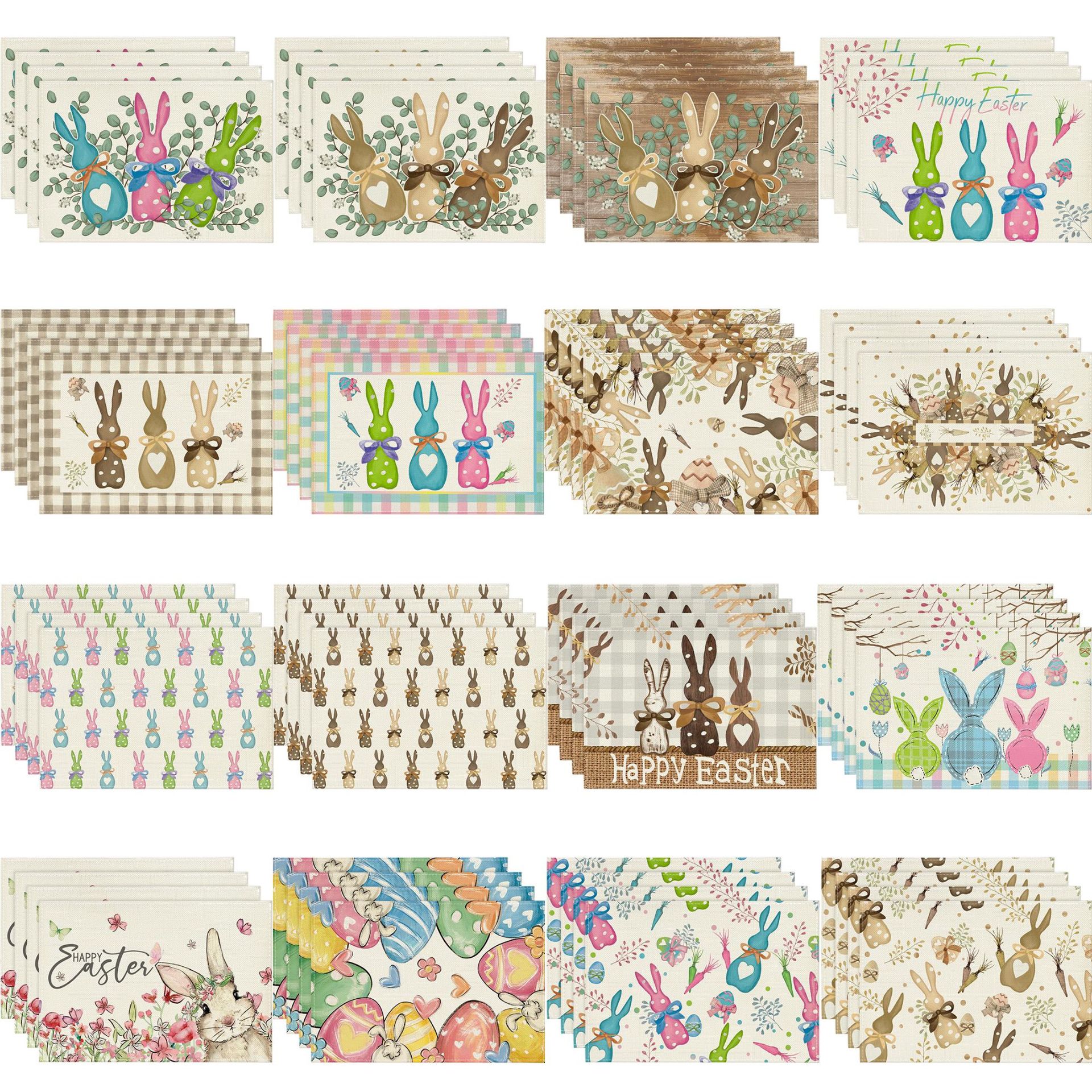 Cross-border Amazon Hot Sale Easter Western Placemat Bunny Pattern Kitchen Insulation Linen Printed Table Mat