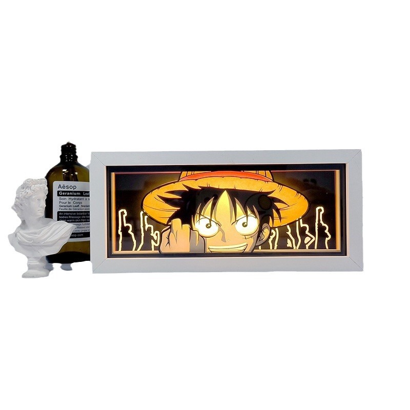 Lámpara de talla de papel de dibujos animados una pieza luffy decoración de escritorio lámpara de corte de papel sol cómic foto marco lámpara dormitorio habitación noche Luz