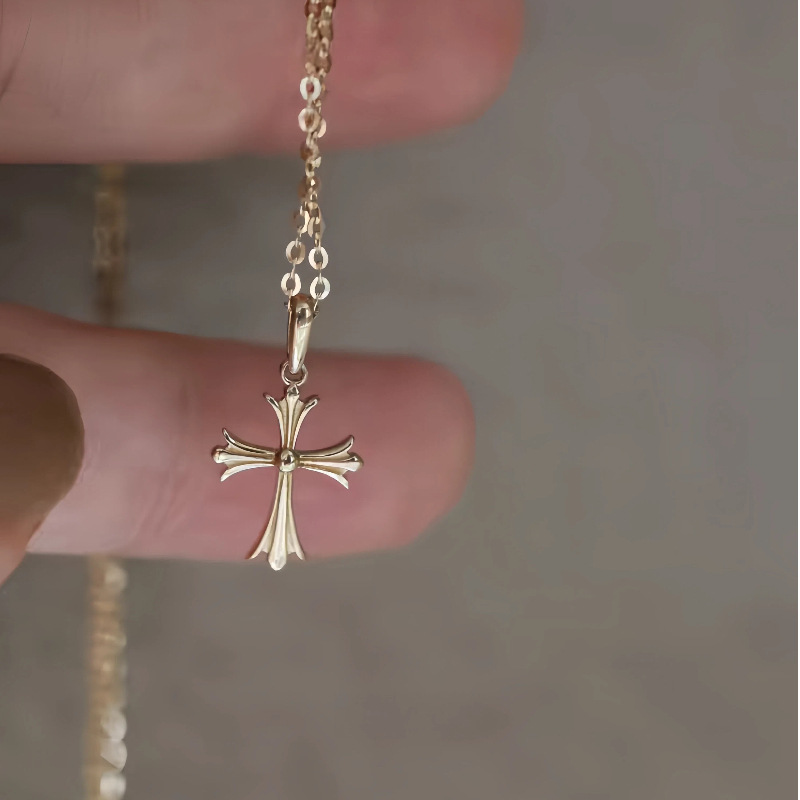 S925 Sterling Silver Plated with 18K Gold Cross Pendant Necklace for Women, High-End, Simple, Exquisite, Fashionable, Classic Design, Clavicle Chain