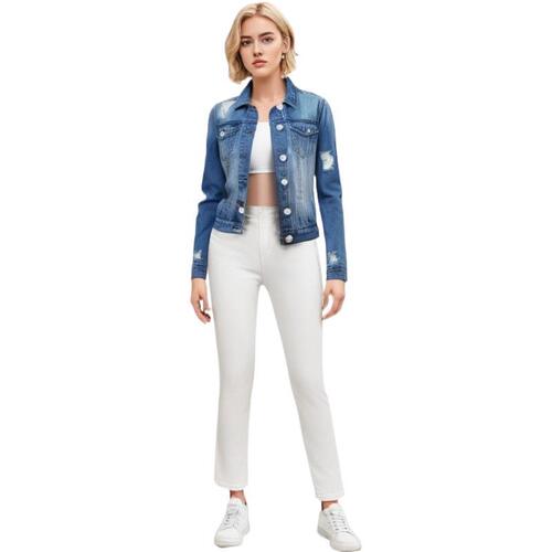 Wish Amazon Western Women's Denim Jacket with Holes Slimming Denim Top Jacket Women's Shirt Trendy