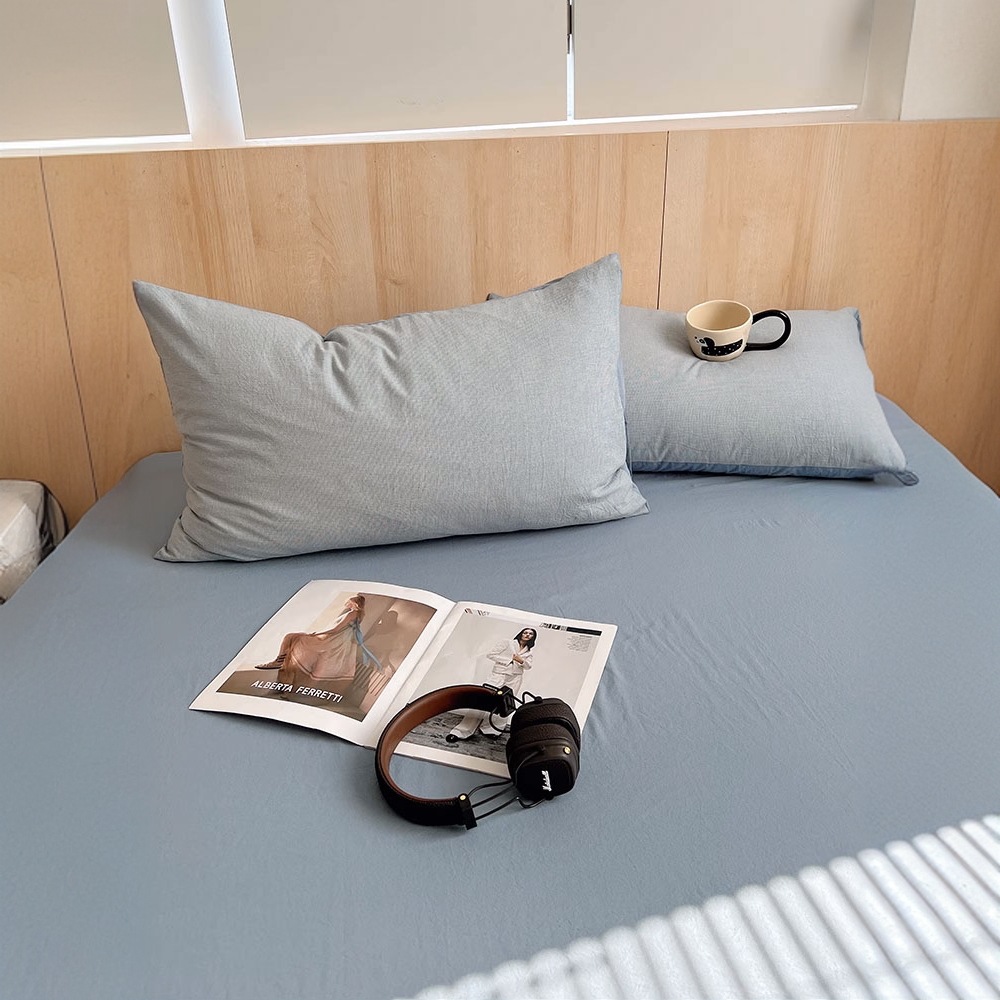 Algodón lavado de algodón Juego de cuatro piezas Algodón puro 2024 Nuevo otoño e invierno Sábana simple Funda de edredón Juego de cama de tres piezas 4