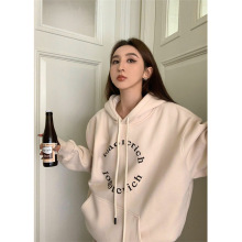加绒加厚美式字母圆圈小众设计高级感卫衣女ins慵懒风百搭外套