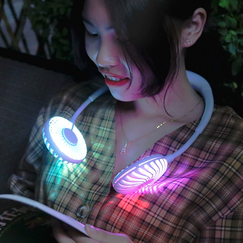 Источник фабрики ленивый тихий спортивный носить шею ароматерапия креативный маленький вентилятор светодиодный красочный свет USB зарядка